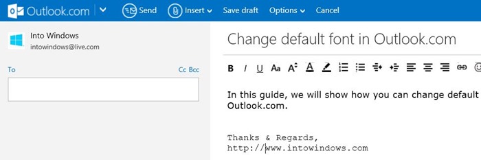 Set default font in Outlook com picture