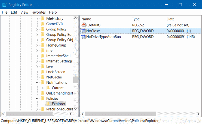 Shut down, restart, hibernate and sleep options missing step5