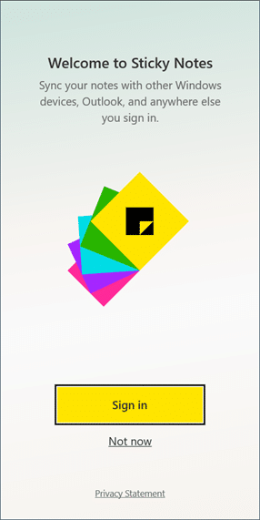 Sign in or sign out of Sticky notes in Windows 10
