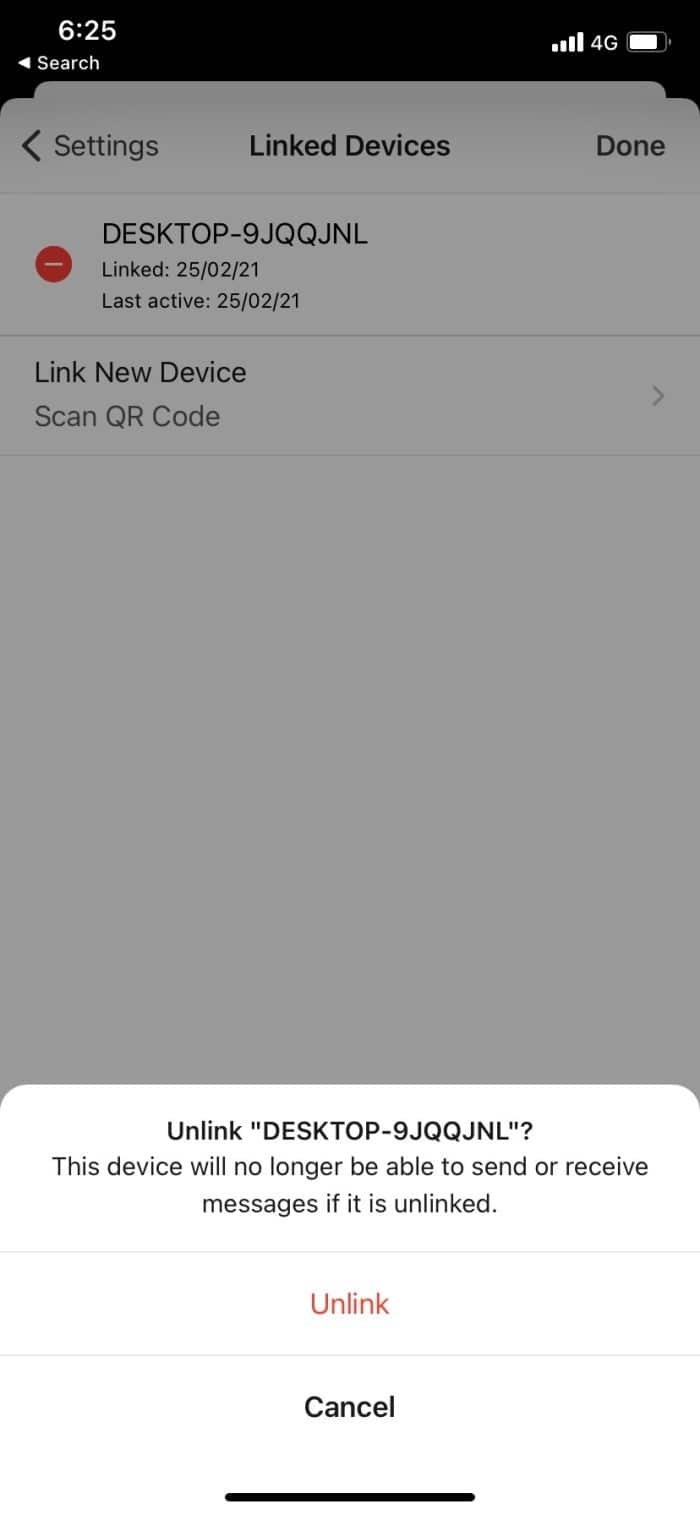 Sign out of signal desktop in Windows 10 and Mac pic2