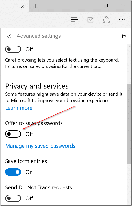 Stop Edge from asking to remember passwords pic3
