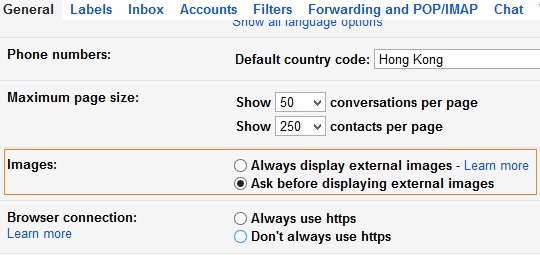 Stop Gmail from automatically loading pictures