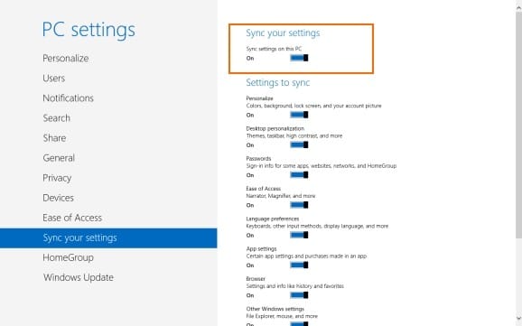 Sync Settings In Windows 8