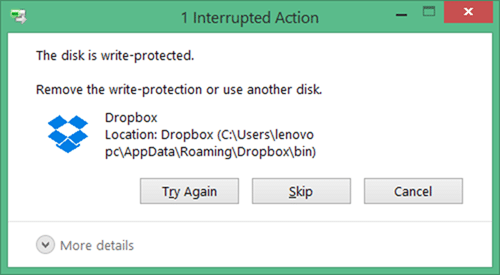 The Disk is write-protected error solution1