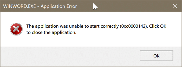 The application was unable to start correctly error in Office 365 pic01