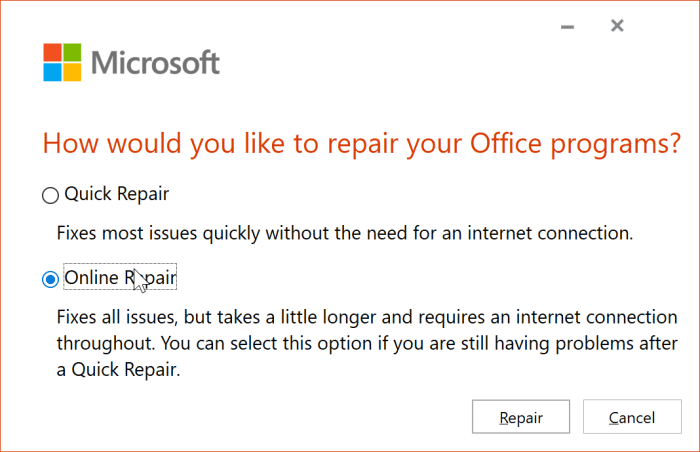 The application was unable to start correctly error in Office 365 pic3