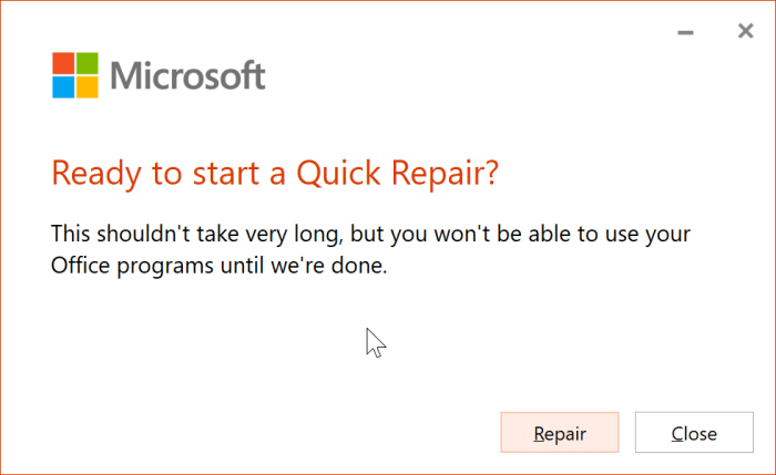The application was unable to start correctly error in Office 365 pic4