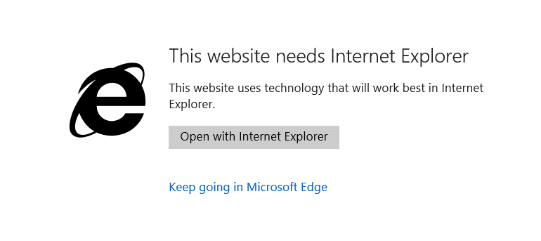 This website needs internet Explorer