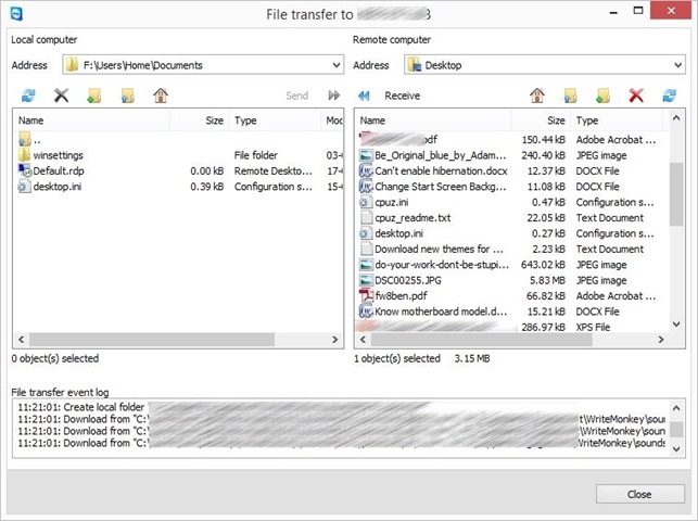 Transfer files using TeamViewer