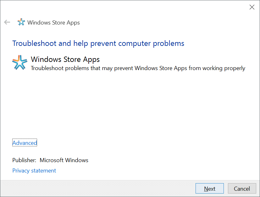 Troubleshooter to fix Windows 10 Store Apps Issues