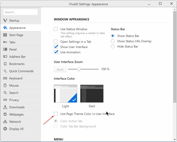 Turn off colored tabs and address bar in Vivaldi browser step2