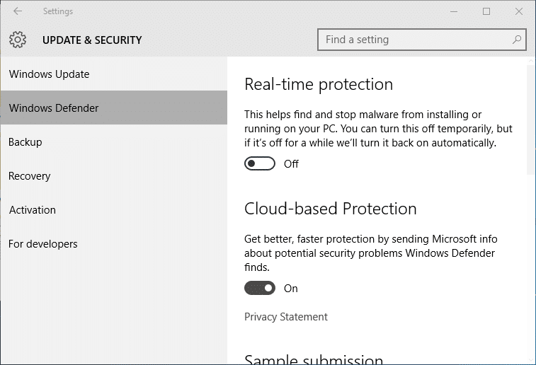 Turn on or off Windows Defender Real time protection in Windows 10 pic4