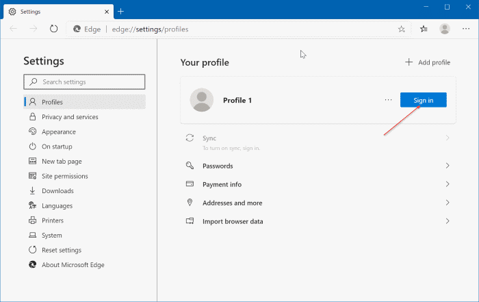 Turn on or off data sync in Microsoft Edge (9.1)