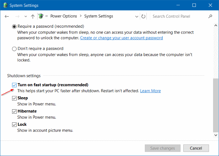 Turn on or off fast startup in Windows 10 step5