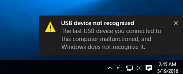 USB device not recognized