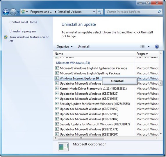 Uninstall Internet Explorer 10 Step3