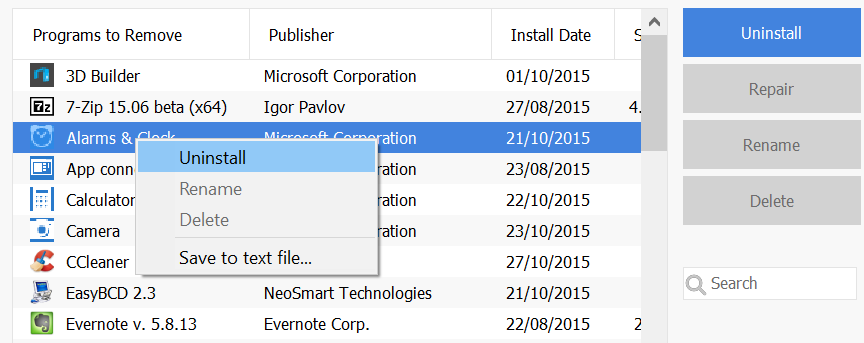 Uninstall Preinstalled Windows 10 apps CCelaner