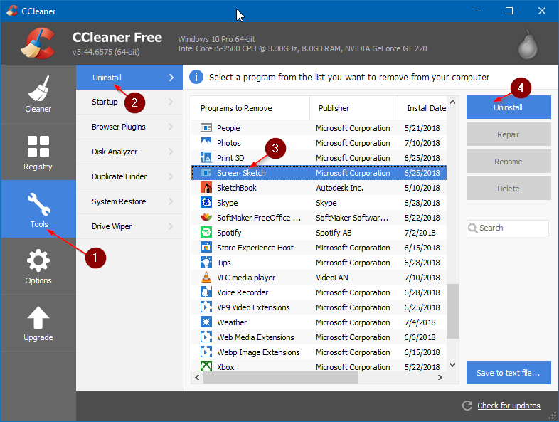 Uninstall Screen Sketch from Windows 10 pic3