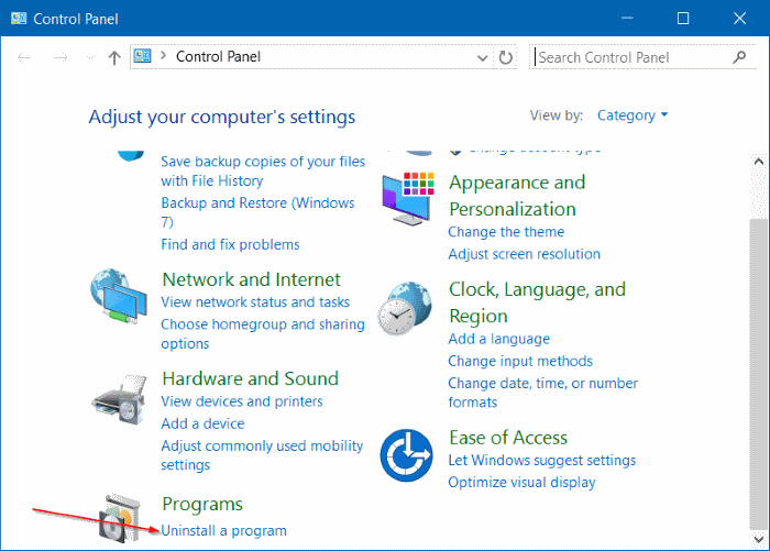 Uninstall an update in Windows 10 step2