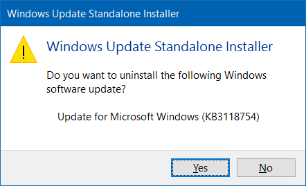 Uninstall an update in Windows 10 step9