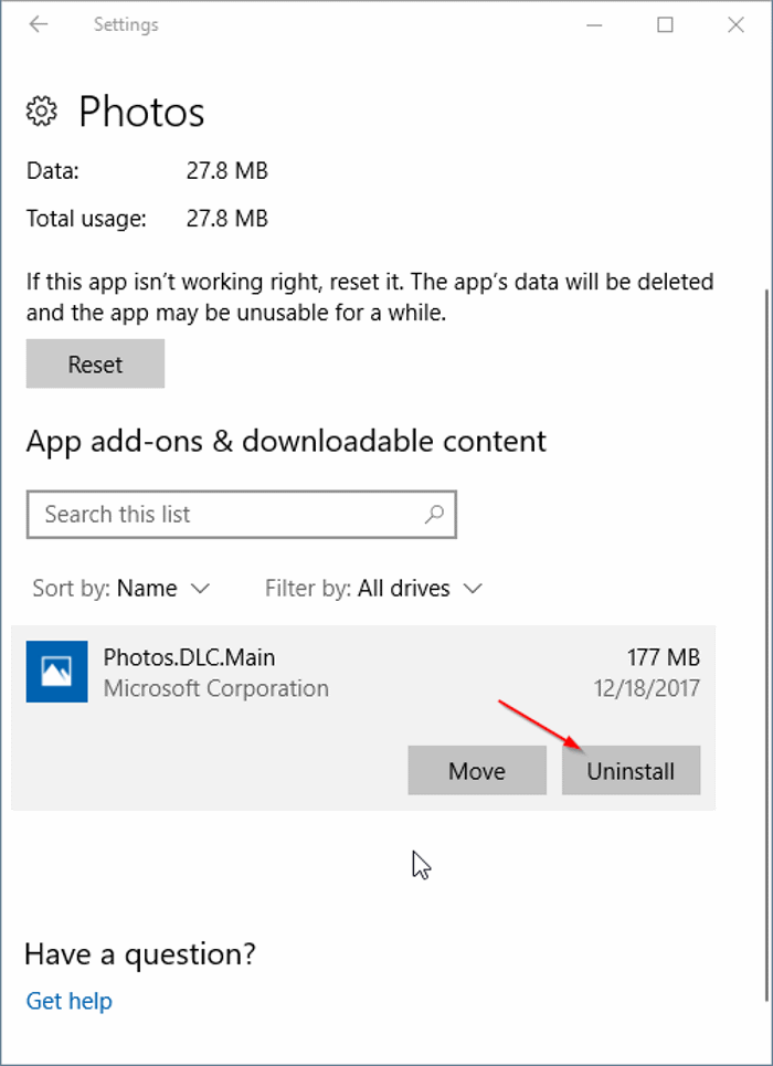 Uninstall app add-ons in Windows 10 pic2
