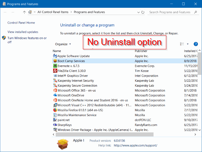 Uninstall boot camp from Windows 10