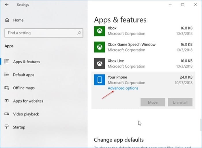 Uninstall or reinstall Your Phone app in Windows 10 pic5