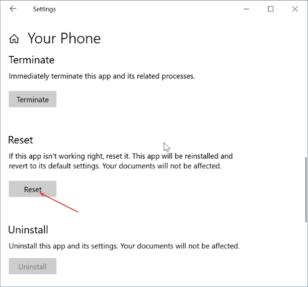 Uninstall or reinstall Your Phone app in Windows 10 pic6