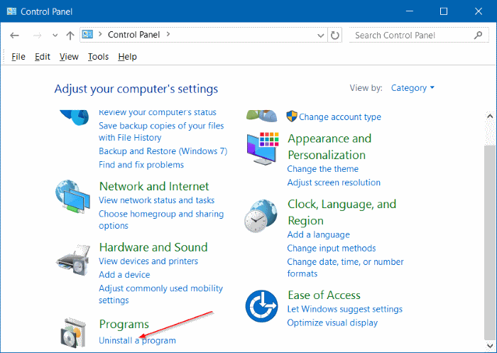 Uninstall programs in Windows 10 step7