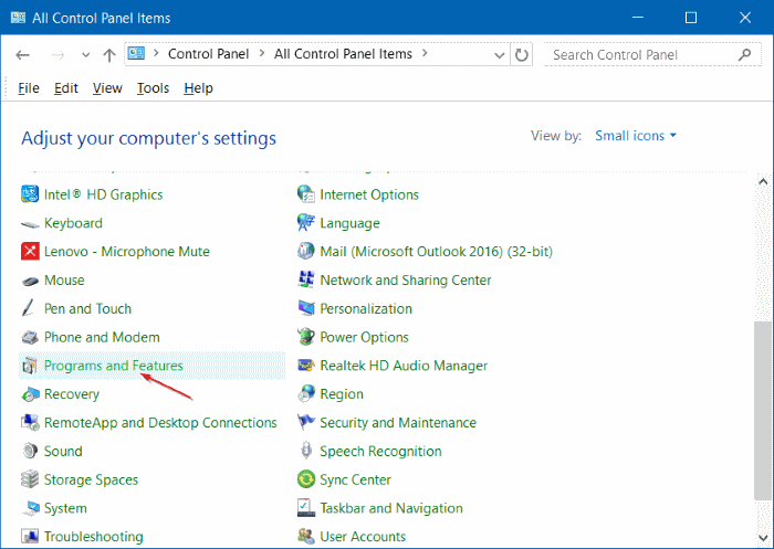 Uninstall programs in Windows 10 step8