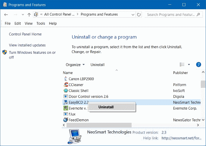 Uninstall programs in Windows 10 step9