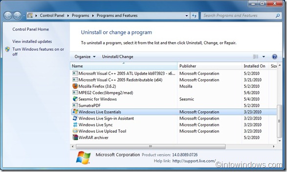 Uninstall Live Messenger In Windows 7