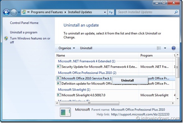 Uninstall Office 2010 SP1 Beta