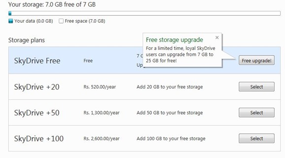 Upgrade SkyDrive Account To 25 GB for Fre