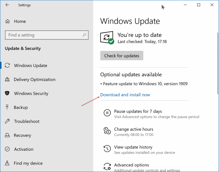 Upgrade to Windows 10 version 1909 pic1