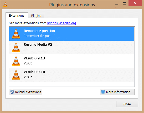 VLC remember movie video position 