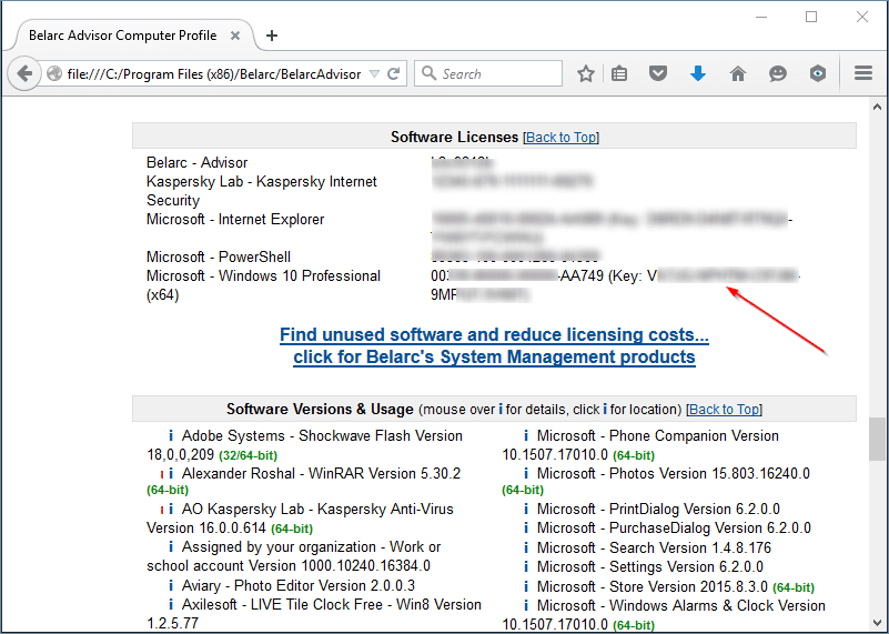 View Windows 10 product key Belarc advisor free
