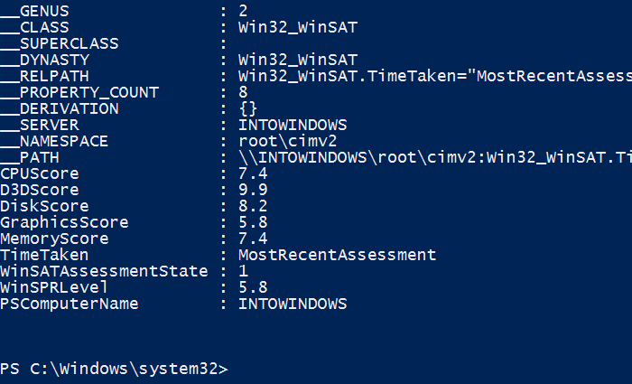 View Windows Experience Index score in Windows 10 pic1