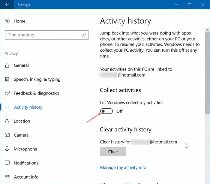 View and clear activity history in Windows (01)