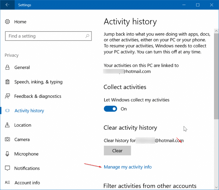 View and clear activity history in Windows (1)