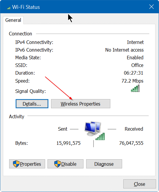 View saved WiFi password in Windows 10 Step4
