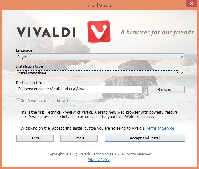Vivaldi browser portable for Windows
