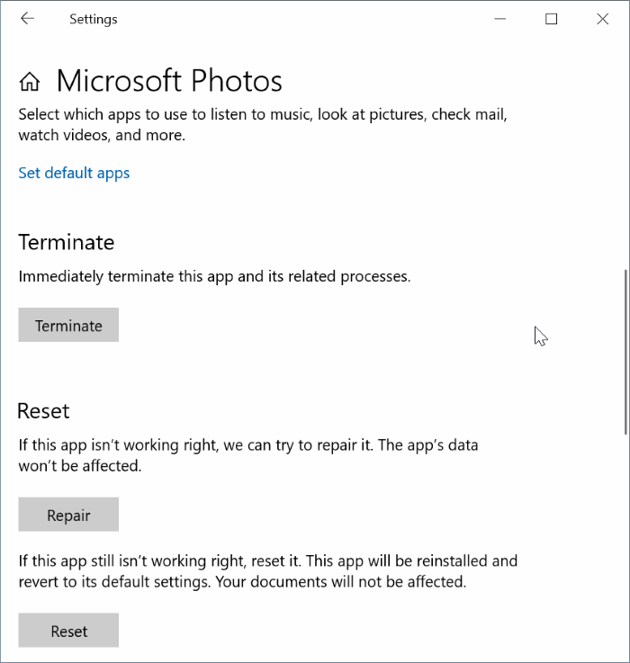 We can't open this file error in the Photos app in Windows 10 pic2