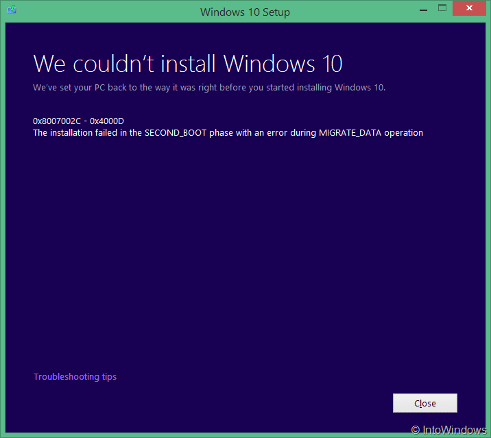 We couldn't install Windows 10