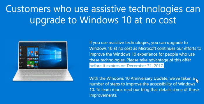 Windows 10 is not free from Jan 1st, 2018