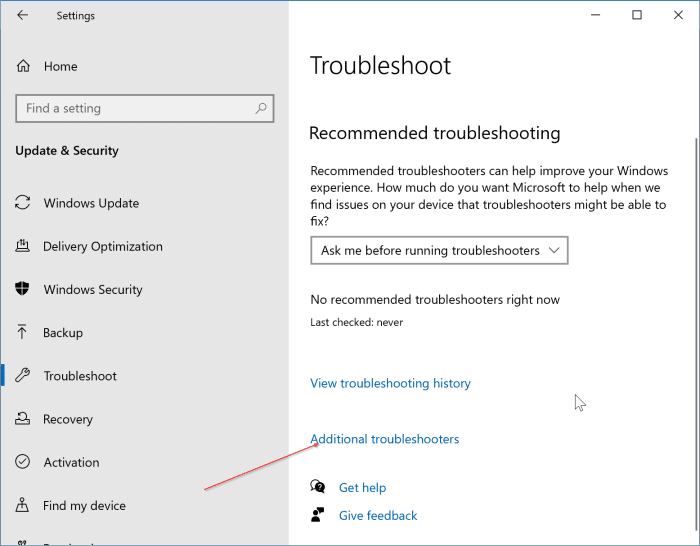 Windows 10 update troubleshooter pic1
