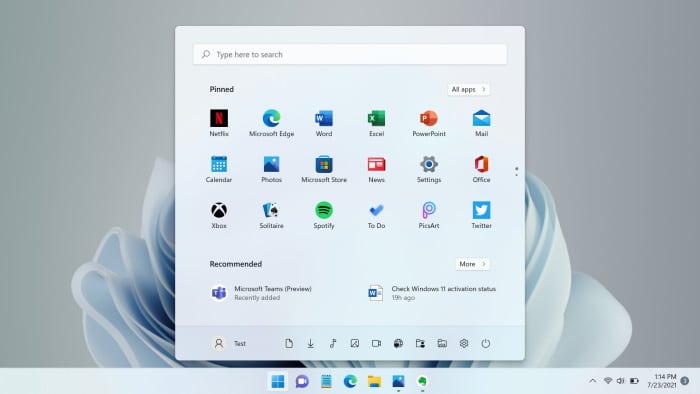 Windows 11 Start menu