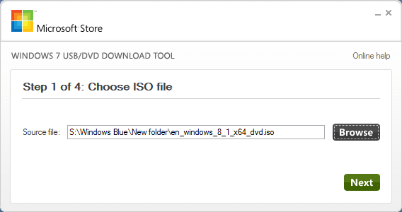 Windows 7 USB DVD Download Tool for Windows 8.1 Step2
