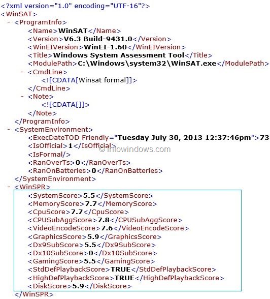 get Windows experience index in Windows 8.1