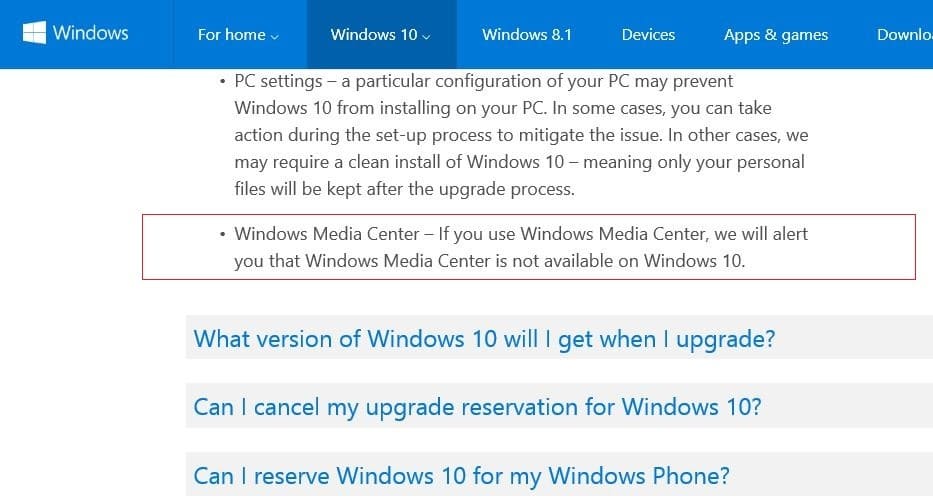 Windows Media Center in Windows 10